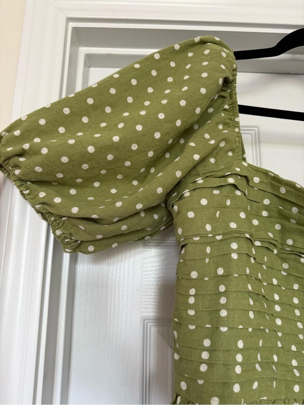 Abercrombie & Fitch Emerson Olive Green Polka Dot Puff Sleeve Midi Dress - Picture 2 of 4